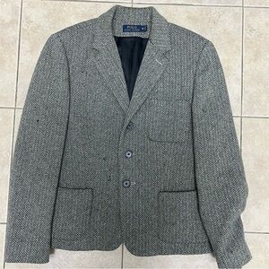 Polo Ralph Lauren Blazer Sport Coat Womens 12 Gray Black Wool Herringbone Tweed